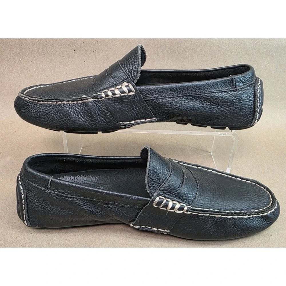 Polo Ralph Lauren (Sz 9 D) Telly Driving Shoes Loafers Black Pebbled Leather